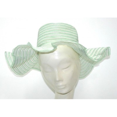 Vintage Easter Bonnet Floppy Hat Ladies Mint Green Nylon Lace Wide Ruffle Brim  eb-76337279